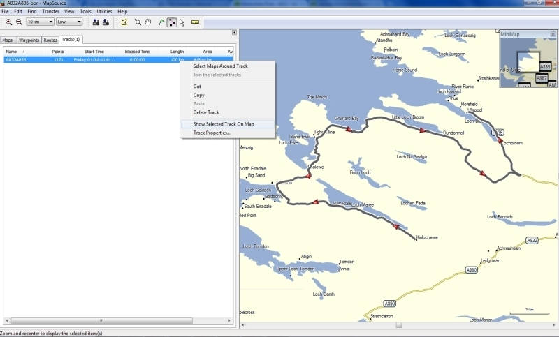 Usa una traccia con Garmin Mapsource